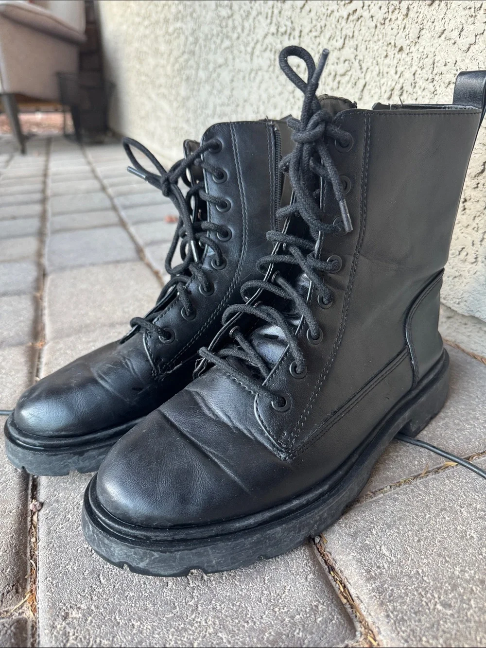 Unisex Black Lace-Up Combat Boots